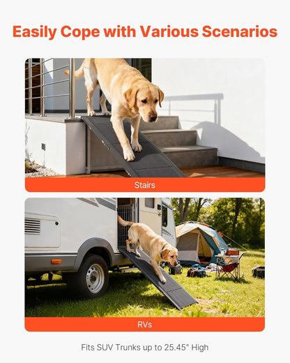VEVOR Dog Ramp for Cars, 71" L x 20" W, Folding Pet Ramps for Medium & Large Dogs up to 250lbs, Pet Stair Ramp with Non-Slip Oxford Fabric Surface, Portable Outdoor Dog Car Ramps for SUV & Truck