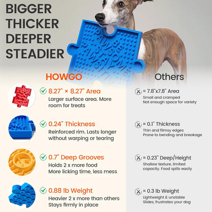 HowGo Puzzle Slow Feeder Lick Mat for Dogs, 38+ Suction Cups | Non-Slip Heavy Duty Maze Enrichment Bowl BPA-Free Silicone | Reduce Boredom Anxiety Free Combination (1PC, Red)