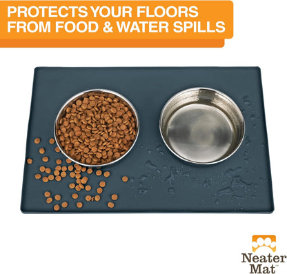 Neater Pet Brands Neater Mat Cat & Dog Food Mat, Waterproof & BPA-Free Silicone Placemat with Raised Edge for Under Food and Water Bowls, 19" x 12", Gunmetal Grey