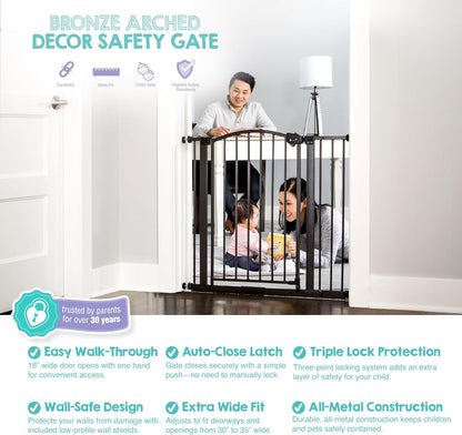 Regalo Safety 30.5-58" Extra Wide Arch Baby Gate with Door, Pressure Mount Walk Through Gate for Doorways & Bottom of Stairs, Babies, Toddlers & Pets, Tested & Safe, American Designed, American Owned
