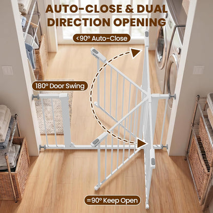 Baby Gate for Stairs, 29.7-40.6" Auto Close Dog Gate Indoor for Doorways, Dual-Lock Design, Adjustable Pet Gate No Drilling with Walk Thru Door for Hallways, Stroller Friendly, Black