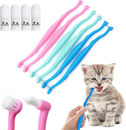 Pet Dental Care Set, Dual-Sided Toothbrush and Finger Brush, for Dogs and Cats (Black, Small Cone)