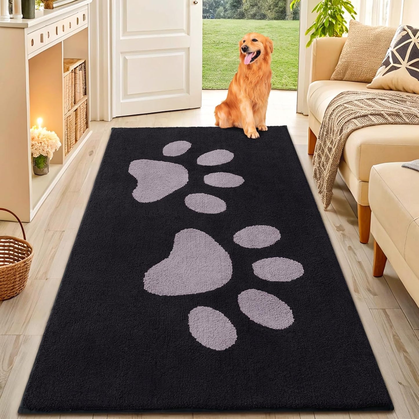 Smiry Dog Door Mat for Muddy Paws, Absorbs Moisture and Dirt, Low-Profile Entryway Mat with Non-Slip Backing, Entry Indoor Outdoor Doormat for Inside Floor (30x20 Inches, Grey, Striped)