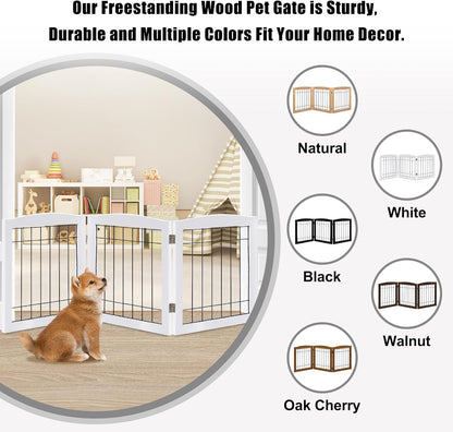 LZRS 2-Panel Freestanding Foldable Wood Dog Gate – Solid Wood & Steel Wire, Chew-Resistant Pet Barrier for Indoor Use, Ideal for Small to Medium Dogs, White