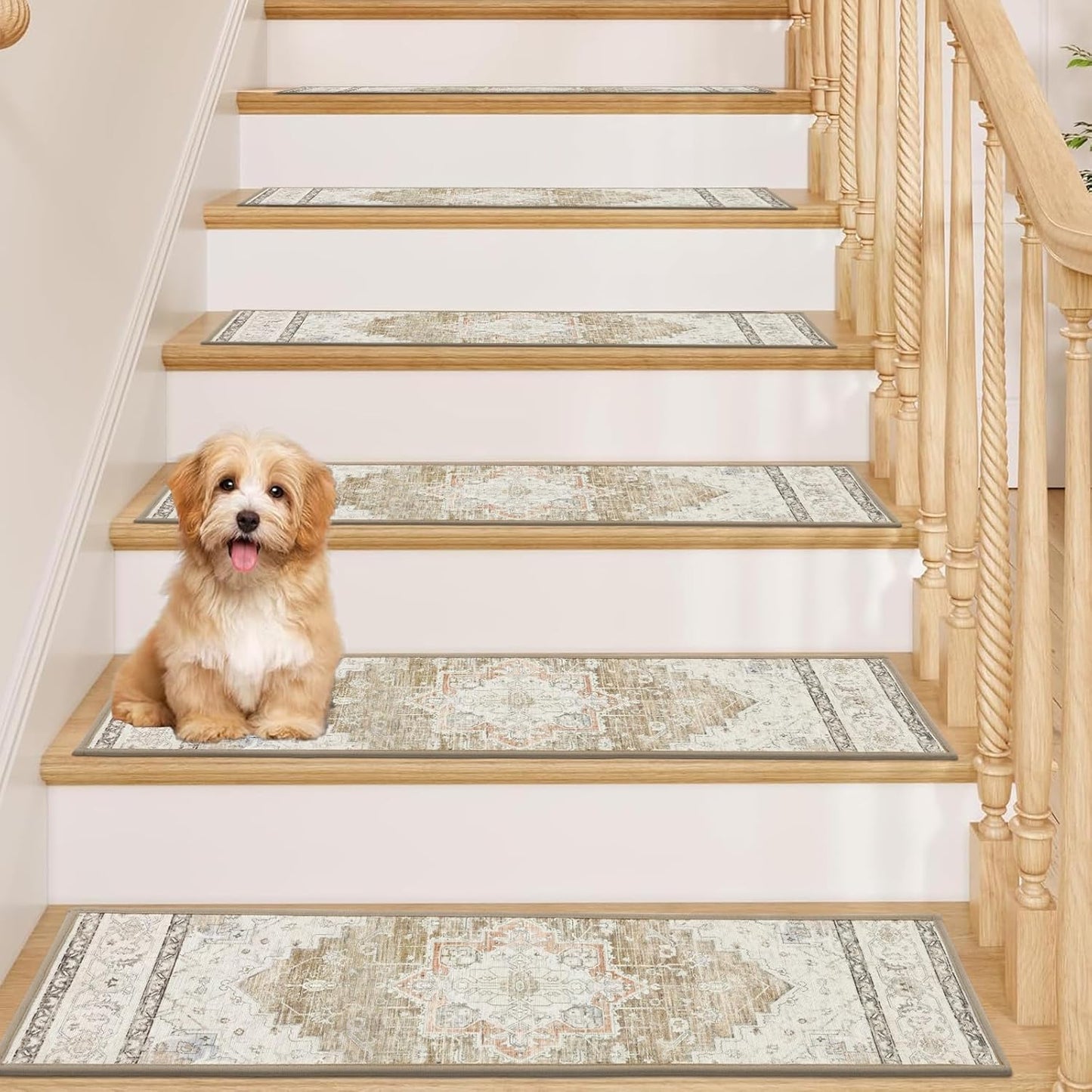 Pauwer Carpet Stair Treads for Wooden Steps Indoor 15 Pack 8" X 30" Peel and Stick Stair Treads Non Slip Staircase Step Treads Reusable Stair Runner Rugs for Dogs, Kids and Elders