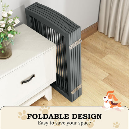 PUPETPO Freestanding Dog Gate with Door, Pet Gate for Stairs, 80 inch Wide Pet Barrier Indoor, Dog Fences Indoor, Support Feet Included, 4 Panels, 24" Tall, Dark Brown