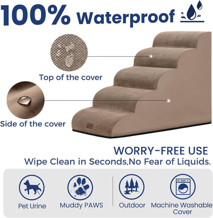 GoGoBunny Ramp Dog Stairs for Couch Sofa and Chair 15.7" H, 3-Step Pet Steps for Small Dogs and Cats, Non-Slip Waterproof Fabric Cover, Stable and Balanced Indoor Step, Pets Friendly, Grey