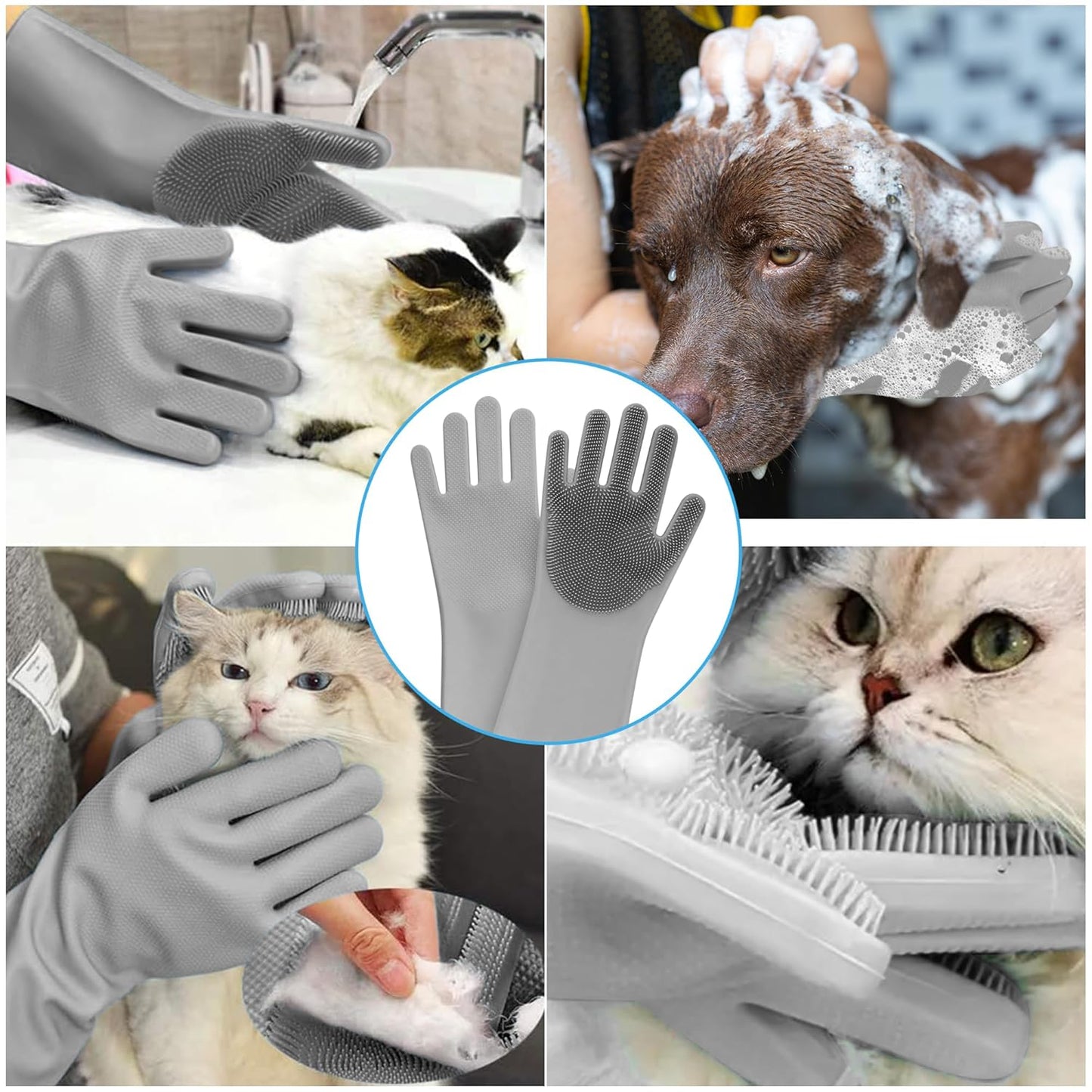 High-Density Silicone Pet Grooming Gloves with Enhanced Five Finger Design for Bathing, Massaging Dogs and Cats (Blue)