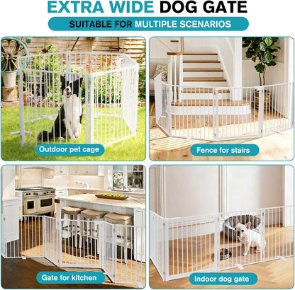 Snagle Paw Extra Wide Dog Gate,Free Standing Dog Fence with Door, Up to 104 Inch Wide Pet Gate with Support Feet for Stairs, Hallways, Doorways, Yard (Black, 4 Panels)