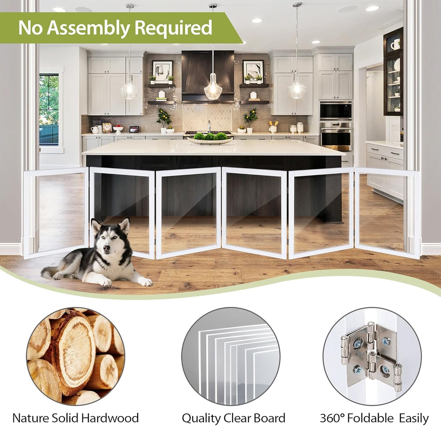 LZRS Clear Dog Gate for Indoor Use - Transparent Pet Fence with Solid Hardwood and Plastic Board, Stylish & Durable freestanding Pet Gate for Doorways, Stairs and Hallways-2 Panel Cherry