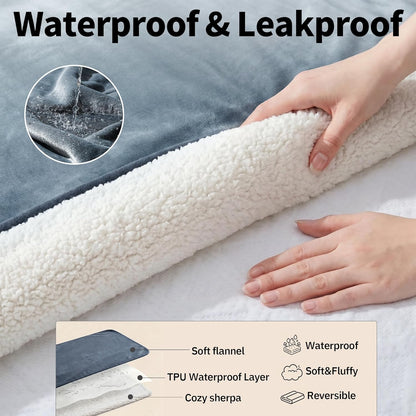 Sunheir Waterproof Dog Blankets for Small Dogs, Reversible Sherpa Fleece Thick Puppy Blanket, Leakproof Spill-Proof Pet Blanket for Cat, Bed, Couch, Furniture Protector, Travel, Camping, 25"X35", Grey