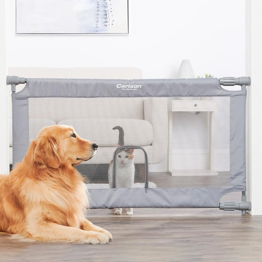 Carlson Pet Products 50" Extra Wide Retractable Dog Gate for Doorways & Bottom of Stairs, Easy Install Pet Gate, Gray