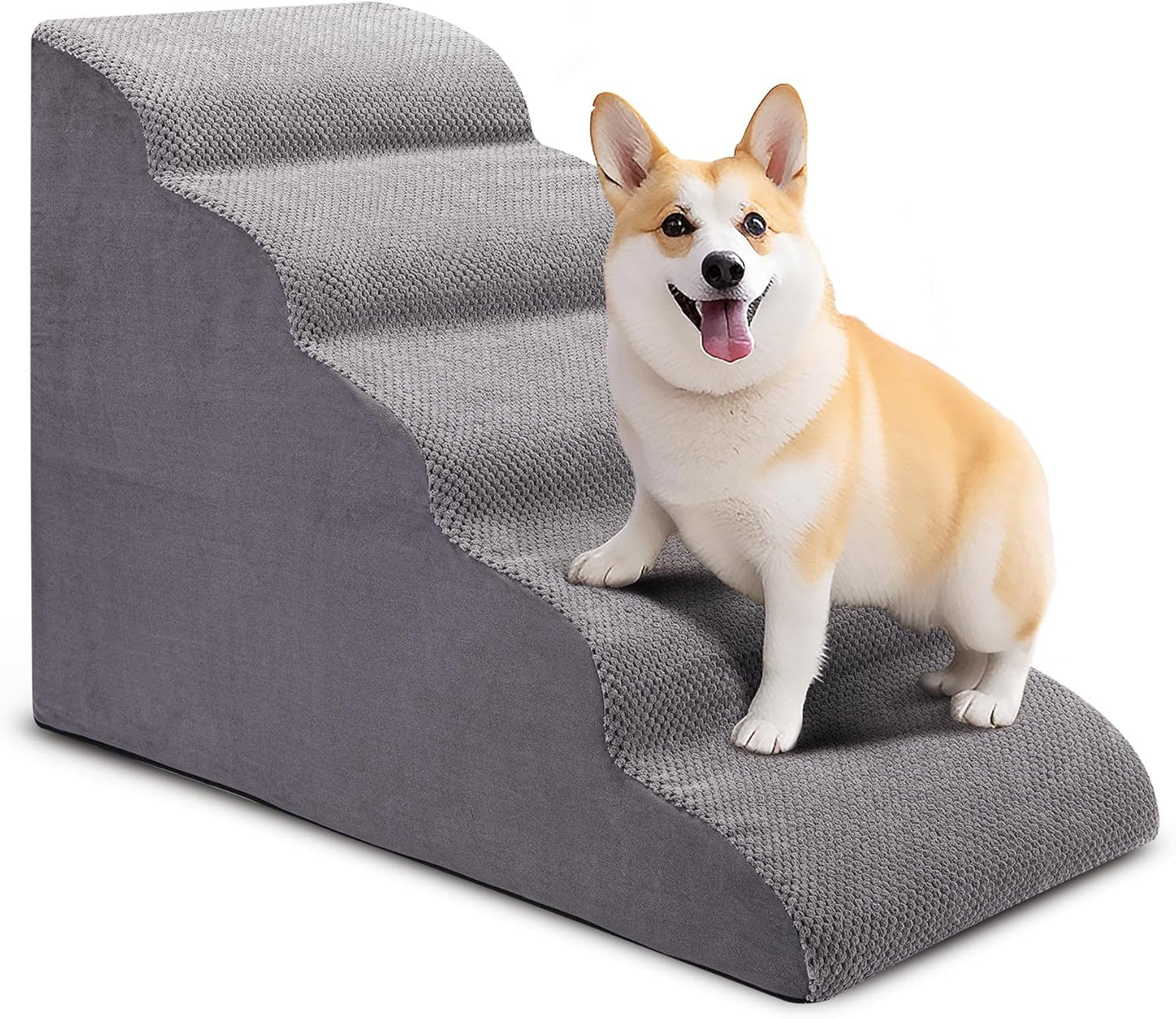 CiWiVOKi Dog Stairs for Bed, 5-Step Dog Steps for Couch and High Bed, Non-Slip Pet Stairs, 24" High Sofa Foam Ramp - Best for Small Pets, Older Cats with Joint Pain