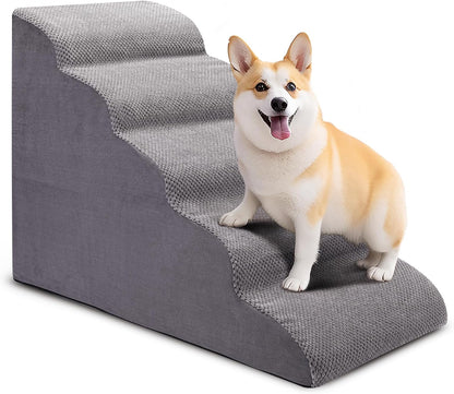 CiWiVOKi Dog Stairs for Bed, 5-Step Dog Steps for Couch and High Bed, Non-Slip Pet Stairs, 24" High Sofa Foam Ramp - Best for Small Pets, Older Cats with Joint Pain