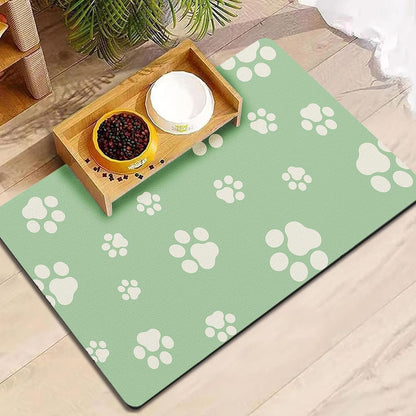 18"×30" Dog Food Mat-Absorbent Dog Mat for Food and Water, No Stains Quick Dry Cat Food Bowl Mat with Footprints for Messy Drinkers,Dark Grey
