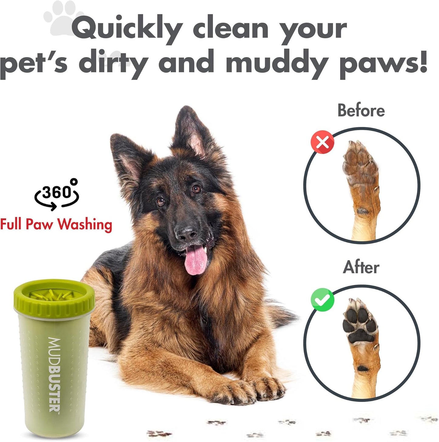 Dexas MudBuster Medium Dog Paw Cleaner in Fuchsia - Fits 1.5"-2.5" Wide Paws, Portable Paw Washer for Muddy Paws, Dog Paw Cleaning Cup with Gentle Silicone Bristles, Quick Clean Pet Paw Washer