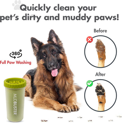 Dexas MudBuster Medium Dog Paw Cleaner in Fuchsia - Fits 1.5"-2.5" Wide Paws, Portable Paw Washer for Muddy Paws, Dog Paw Cleaning Cup with Gentle Silicone Bristles, Quick Clean Pet Paw Washer