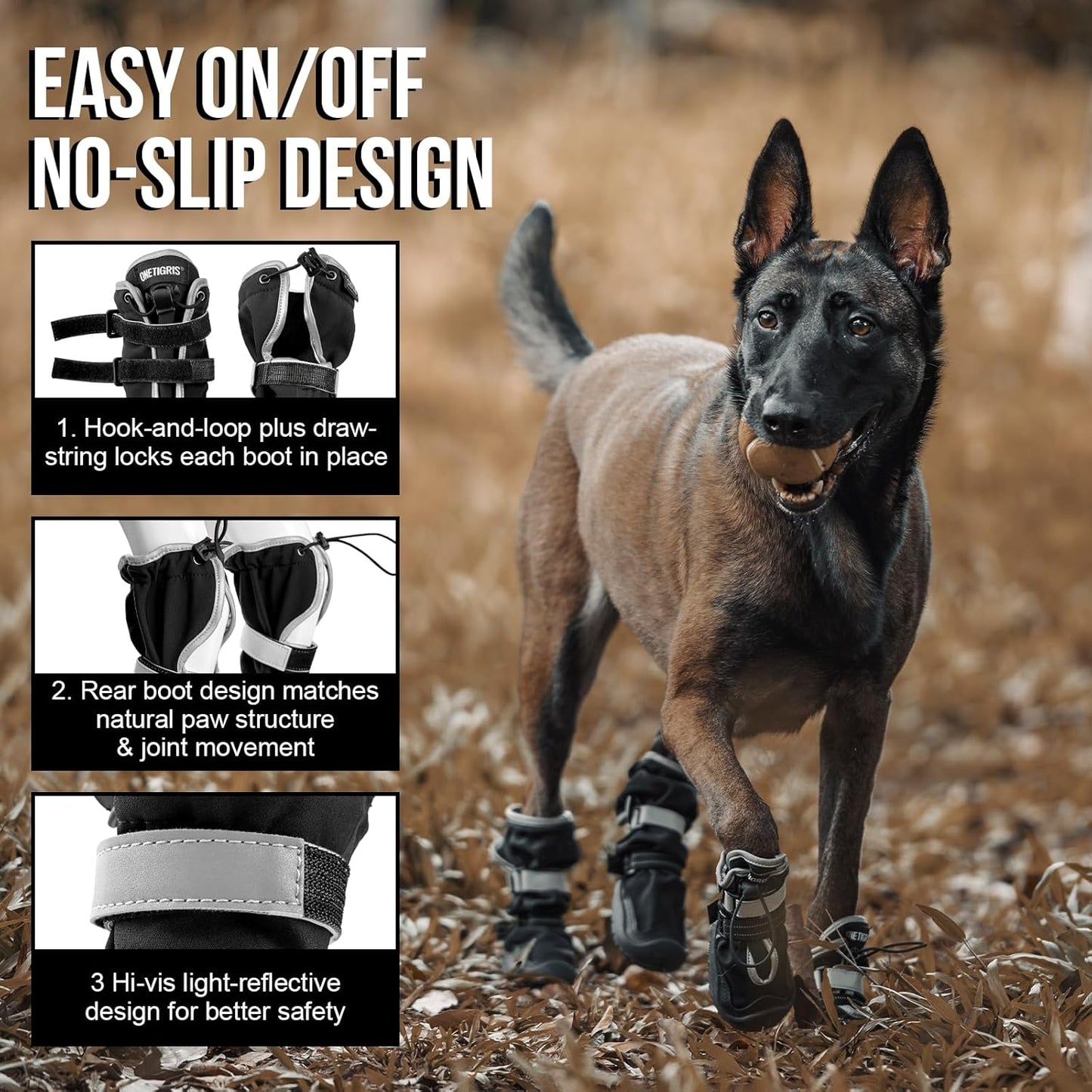 OneTigris Dog Shoes for Large Medium Dogs, Waterproof Anti-Slip Paw Protectors for Hot Pavement, Wound Recovery & Licking Prevention, Breathable Dog Booties for Outdoor Walking Hiking Hardwood Floor