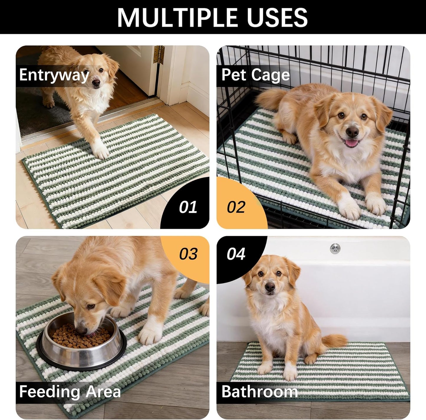 Dog Door Mat for Muddy Paws - Absorbent Quick-Dry Non-Slip Washable Chenille Pet Rug, Indoor Entryway Mat for Front Door & Crate (Brown, 24" L*16" W)