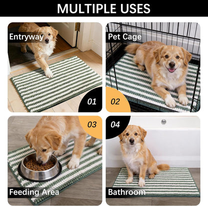 Dog Door Mat for Muddy Paws - Absorbent Quick-Dry Non-Slip Washable Chenille Pet Rug, Indoor Entryway Mat for Front Door & Crate (Brown, 24" L*16" W)