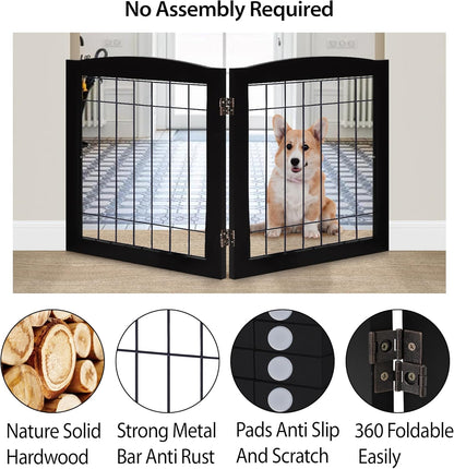 LZRS 2-Panel Freestanding Foldable Wood Dog Gate – Solid Wood & Steel Wire, Chew-Resistant Pet Barrier for Indoor Use, Ideal for Small to Medium Dogs, White