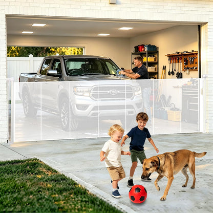 240'' Extra Wide Retractable Baby Gates for Large Opening, 42" Tall Retractable Dog Pet Gate with Support Rods, Long Mesh Screen Child Safety Gate for Garage Doorways Deck Stairs Yard Outdoor Indoor