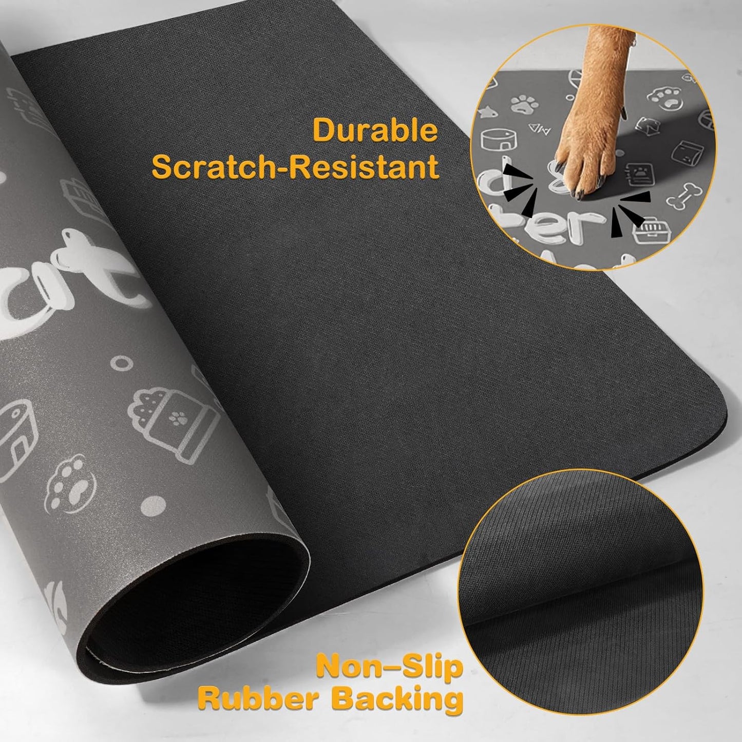 Pet Feeding Mat,Dog Cat Mat for Food and Water,Dog Bowl Waterproof Placemat with Rubber Backing,Absorbent Quick Dry Water Dispenser Mat for Pet（Dark Gray 12"×18"）