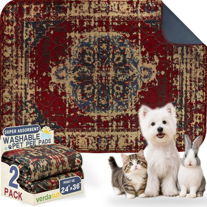 Washable Pee Pads for Dogs, Reusable Puppy Potty Training Pads, Ultra-Absorbent Thick Waterproof Leak-Proof Non-Slip Pads & Mat for Crate, Playpen, Floor, Whelping & Housebreaking , 2 Pack 18"x24"