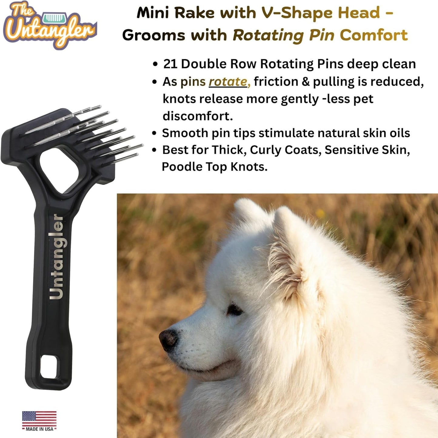 Mini-Rake V-Shaped with 1" Long Double-Row Rotating Teeth (AquaBlue)