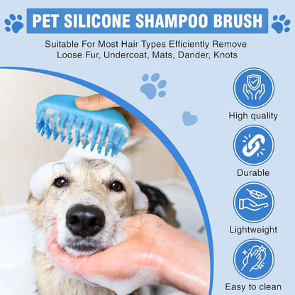 High-Density Silicone Pet Grooming Gloves with Enhanced Five Finger Design for Bathing, Massaging Dogs and Cats (Blue)