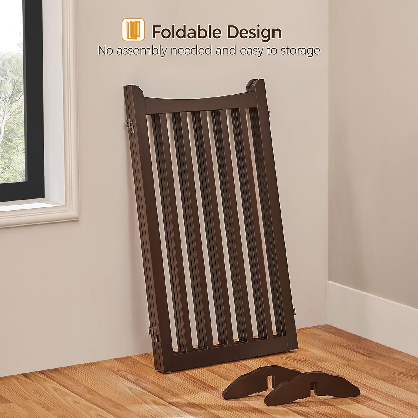 Topeakmart Dog Fence Indoor 36" Tall 3-Panels Wooden Foldable Dog Gate for Pets with 2 Support Feet Freestanding Pet Barrier for Doorways, Porch, Stairs, Kitchen Espresso 60" L × 36" H