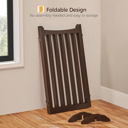 Topeakmart Dog Fence Indoor 36" Tall 3-Panels Wooden Foldable Dog Gate for Pets with 2 Support Feet Freestanding Pet Barrier for Doorways, Porch, Stairs, Kitchen Espresso 60" L × 36" H
