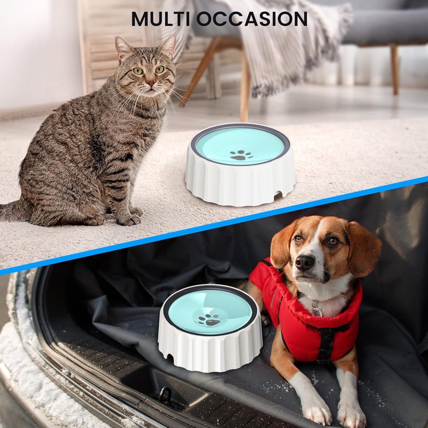Dog Water Bowl No Spill 70oz/2L Large Capacity Dispenser Non Slip No Splash Bowl Pet Slow Feeder No Drip Dog Water Bowl on Vehicle Slow Water Bowl for Dogs and Cats