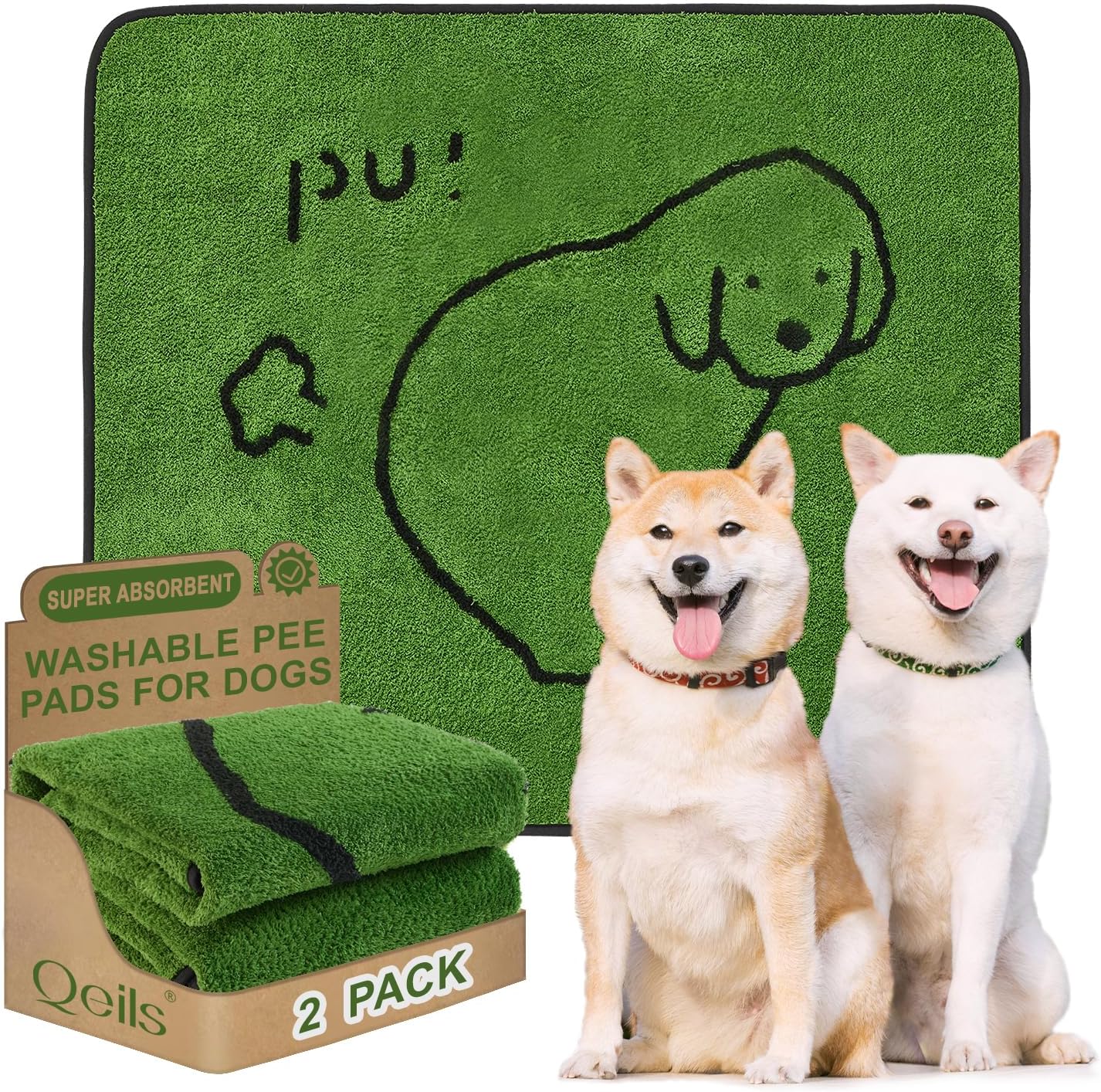 Qeils Reusable Puppy Pads, Washable Pee Pads for Dogs 2 Pack Durable Absorbent Leakproof Dog Training Pads for Home or Travel, Non-Slip Wee Wee Pads Potty Pads 18"x24"
