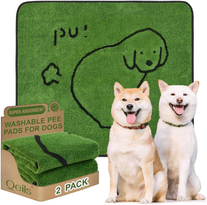 Qeils Reusable Puppy Pads, Washable Pee Pads for Dogs 2 Pack Durable Absorbent Leakproof Dog Training Pads for Home or Travel, Non-Slip Wee Wee Pads Potty Pads 18"x24"