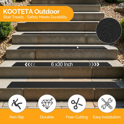 Outdoor Stair Treads Non Slip for Wooden Steps 6" x 30" - 15 Pack Weather Resistant Exterior Grip Tape, Non Slip Stair Treads, Anti Skid Strips, Waterproof 80-Grit High Traction Adhesive Treads, Black
