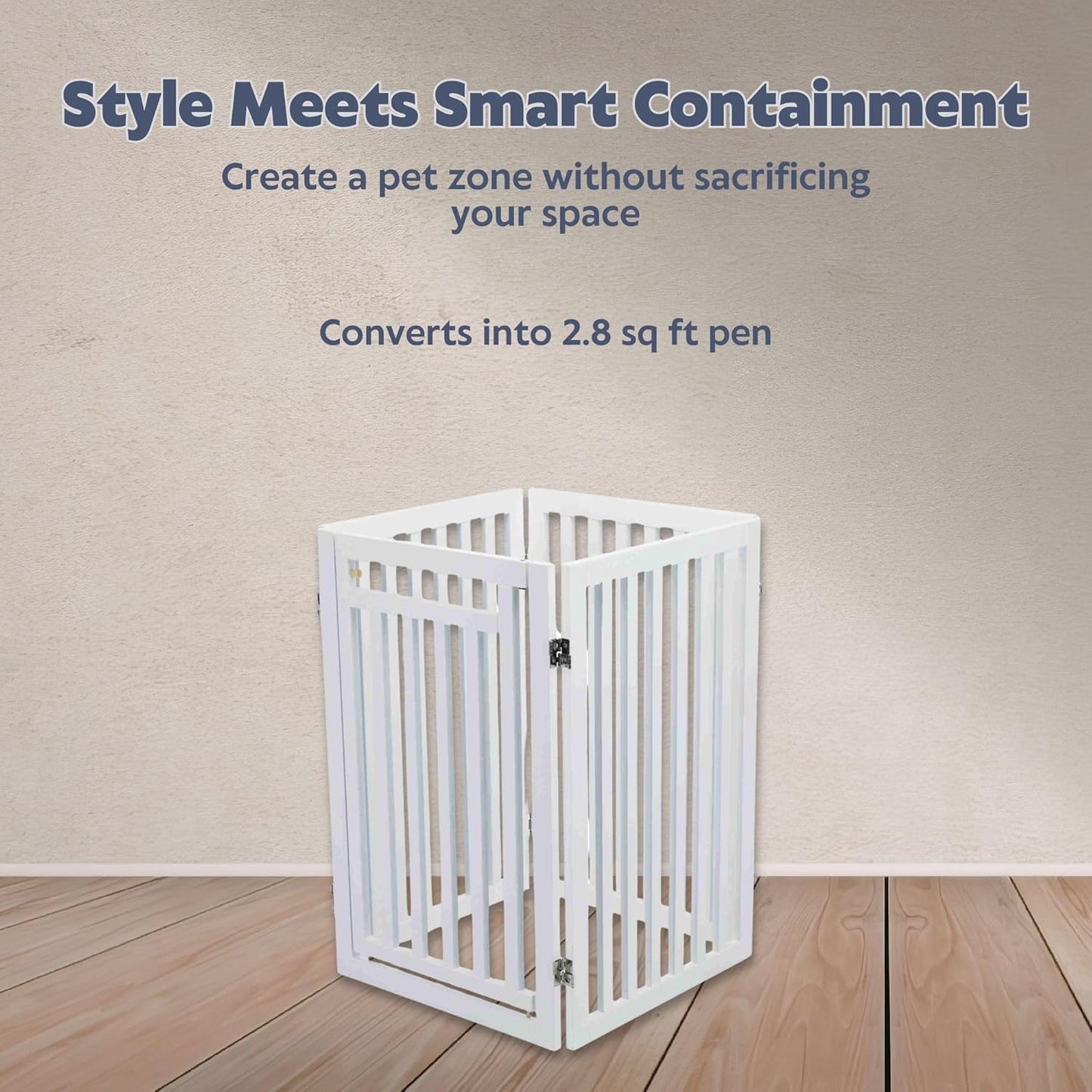 Trixie Freestanding 4-Panel Pet Gate, 31.5-in Tall Foldable Indoor Dog Barrier Fence, 81.2-in Max Width with Walk-Thru-Door, White