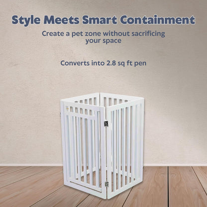 Trixie Freestanding 4-Panel Pet Gate, 31.5-in Tall Foldable Indoor Dog Barrier Fence, 81.2-in Max Width with Walk-Thru-Door, White