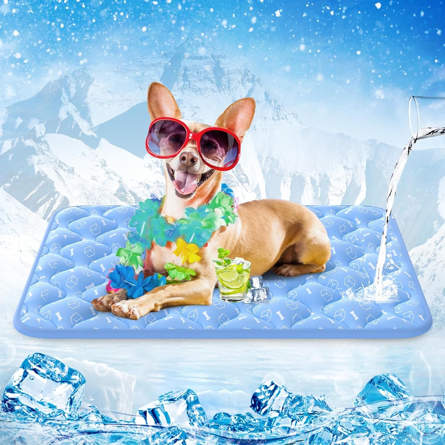 Rywell Dog Cooling Mat 2.0, Ocean Blue,44" x 32" Thick & Durable Cooling Mat for Extra Large Dogs, Long-Lasting Cool with Waterproof & Color-Changing Arc-Chill Tech (Q-Max>0.5) Washable& Non-Toxic