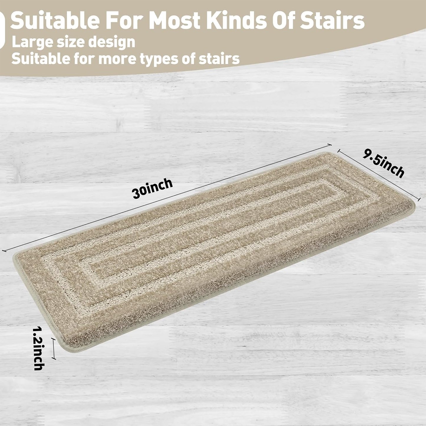 PURE ERA Bullnose Carpet Stair Treads Set Tape Free Non-Slip Indoor Stair Protectors Pet Friendly Rugs Covers Soft Skid Resistant Washable Reusable 9.5" x 30"(14 Pieces,Cream Gray)