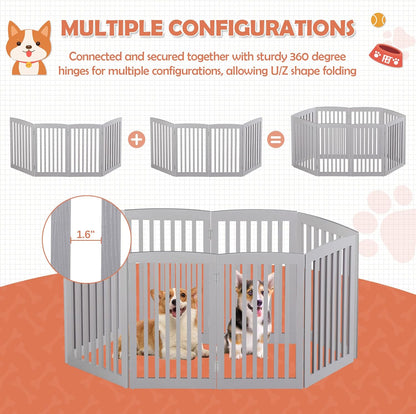 Freestanding Pet Dog Gate 36 Inch Foldable Fence Indoor 3 Panel Extra Wide Wooden Dog Door for Stairs Hallways Doorways