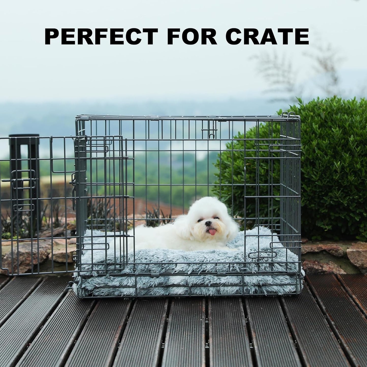 Bedfolks Waterproof Dog Crate Bed, Plush With Removable Washable Cover, Faux Fur Crate Pad for Medium Dogs, Fluffy Kennel 29"x21", Dark Grey