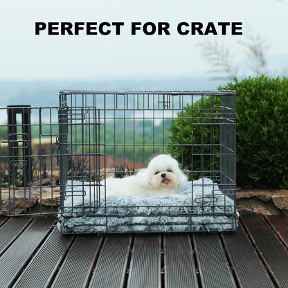 Bedfolks Waterproof Dog Crate Bed, Plush With Removable Washable Cover, Faux Fur Crate Pad for Medium Dogs, Fluffy Kennel 29"x21", Dark Grey