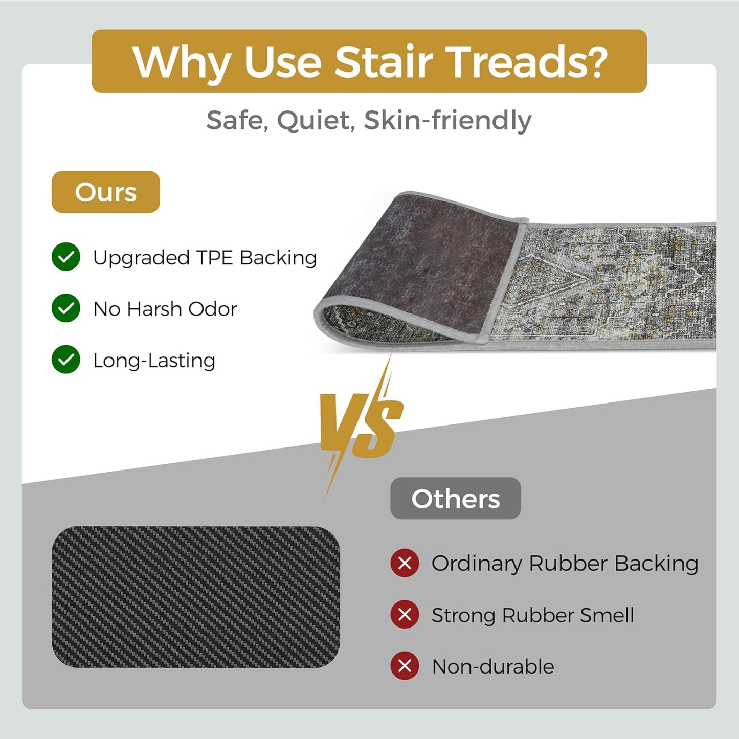 sarben Non Slip Stair Treads for Wooden Steps 15PCS - 8"x30" Indoor Safety Carpet, Edging Mats with TPE Adhesive Backing, Pet and Elderly Friendly Stair Rugs (Taupe) - Colors A