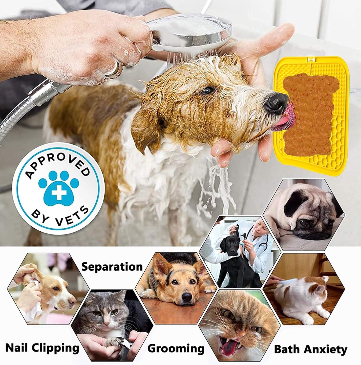 Lick Mat for Dogs, Dog Lick Mat with Suction Cups for Anxiety, Peanut Butter Dog Licking Mat Slow Feeder Dispensing Treater Lick Pad for Dogs Cats Grooming Bathing and Training (Grey)