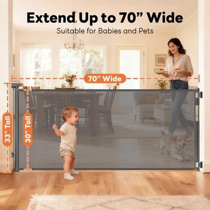 Retractable Baby Gate for Stairs and Doorways, 55" Wide x 33" Tall Mesh Dog Gate for Indoor & Outdoor Use, Safety Gate for Babies and Pets, Child Gates for Hallways, Hardware Mounted, Black