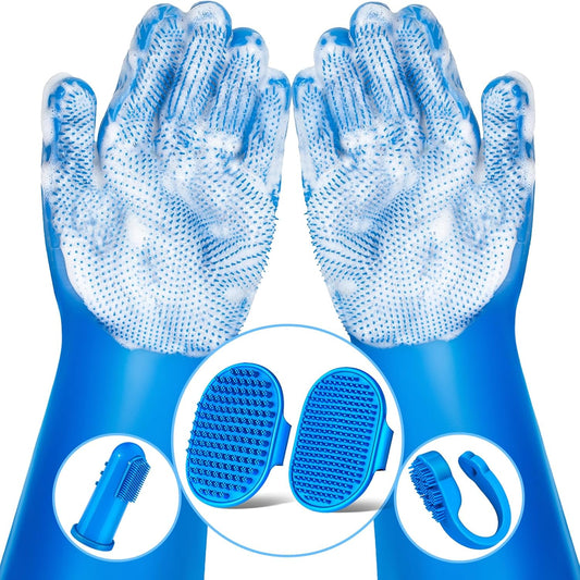Augwind 6PCS Pet Grooming Kit for Dogs, Cats and Horses | Dog Washing Gloves | Cleanroom Gloves | Dog Bath Brush | Dog Bath Gloves | Dog Shampoo Brush | Dog Bath Supplies (Navy Blue)