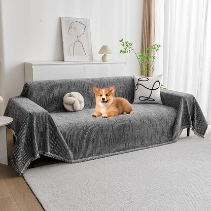 MYSKY HOME Couch Cover for Dogs, Washable Couch Covers, Non Slip Sofa Cover, Couch Cover 2 Cushion Sofa Dogs Furniture Protector with Tassels, Chenille Sofa Slipcover for Pets, 71"x118", Dark Grey