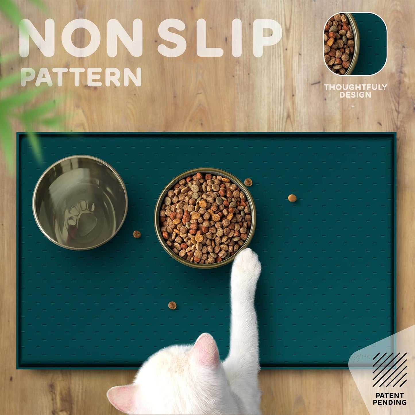 Dog Food Mat - Raised Edges Dogs Mat for Food and Water Prevent Spill, Waterproof Cat Food Mats Protect Floors, Easy Clean Dog Bowl Mats for Food and Water, Silicone Pet Feeding Placemats