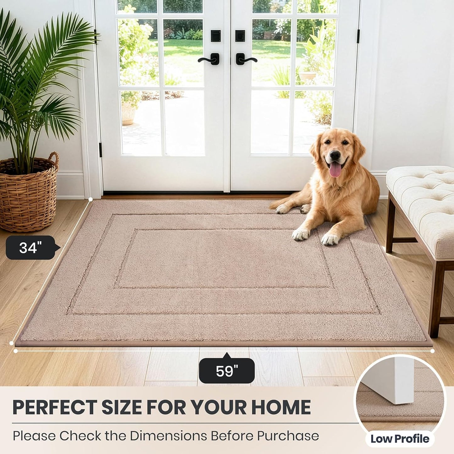 PURRUGS Dirt Trapping Door Mat 32" x 47", Non-Slip/Skid Machine Washable Entryway Rug, Dog Doormat, Super Absorbent Welcome Mat for Muddy Wet Shoes and Paws, Grayish Brown
